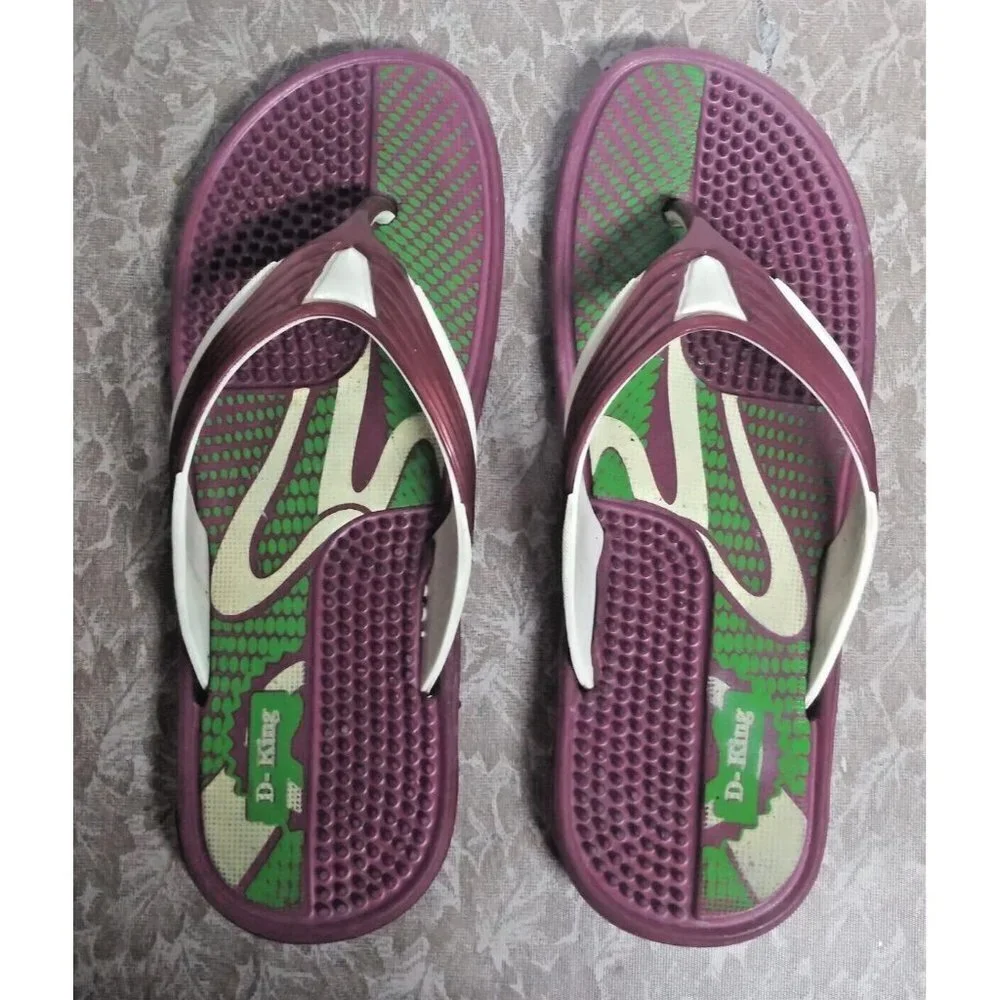 Men's Flip-Flops Sz 8 Rubber Slip-On Casual Acupressure Slippers Flat Heel DKing